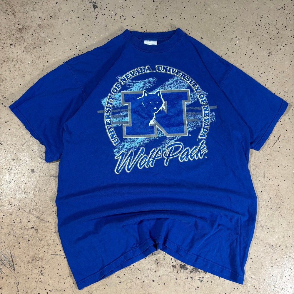 Vintage University of Nevada Wolf Pack T-Shirt TNT Tag Blue Mens XL Distressed